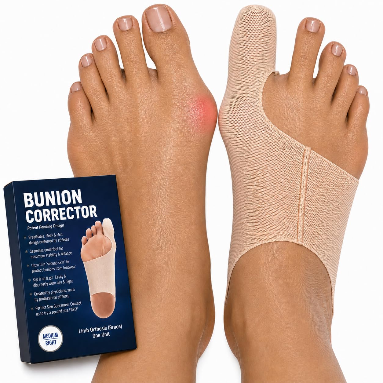 Bunion Corrector for Women and Men, Big Toe Straightener. XSmall-Left | Ultra Thin Bunion Sleeve Sock, Hallux Valgus Relief and Toe Alignment, Fits Inside All Shoes for Day and Night Wear