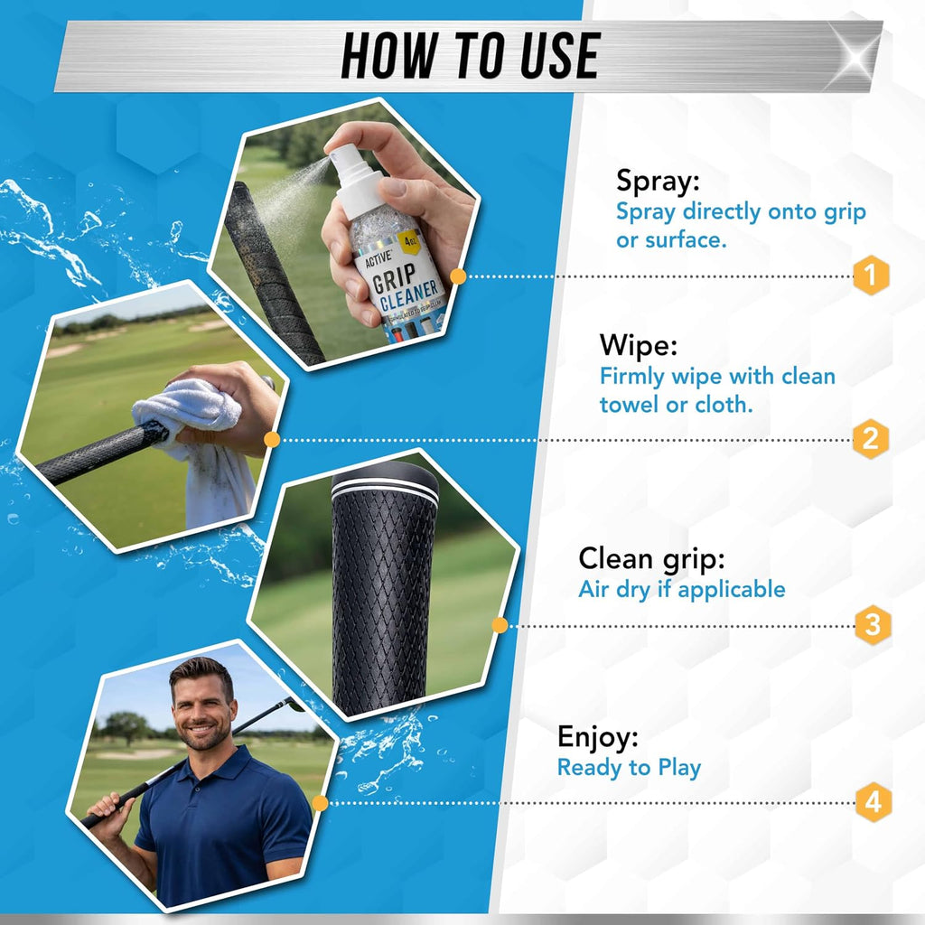 ACTIVE Grip Cleaner & Restore Spray - 2-in-1 Grip Spray for Basketball Shoes, Golf Club Cleaner, Pickleball Paddle Reset, Football Glove Boost, Volleyball Shoe Traction, Remove Oil, Dirt & Sweat - 4oz