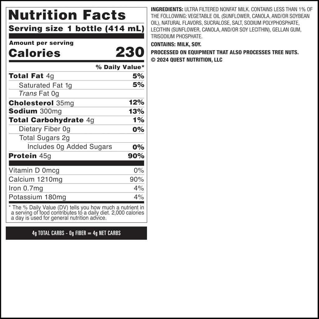 Quest Nutrition Strawberry Protein Shake, 45g Protein, 2g Sugar, 4g Net Carbs, Ready to Drink, Gluten Free, 12 Count