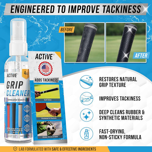 ACTIVE Grip Cleaner & Restore Spray - 2-in-1 Grip Spray for Basketball Shoes, Golf Club Cleaner, Pickleball Paddle Reset, Football Glove Boost, Volleyball Shoe Traction, Remove Oil, Dirt & Sweat - 4oz